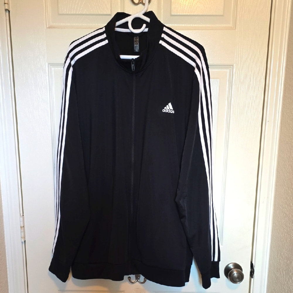 Adidas Men's Black Tracksuit Jacket with White Stripes